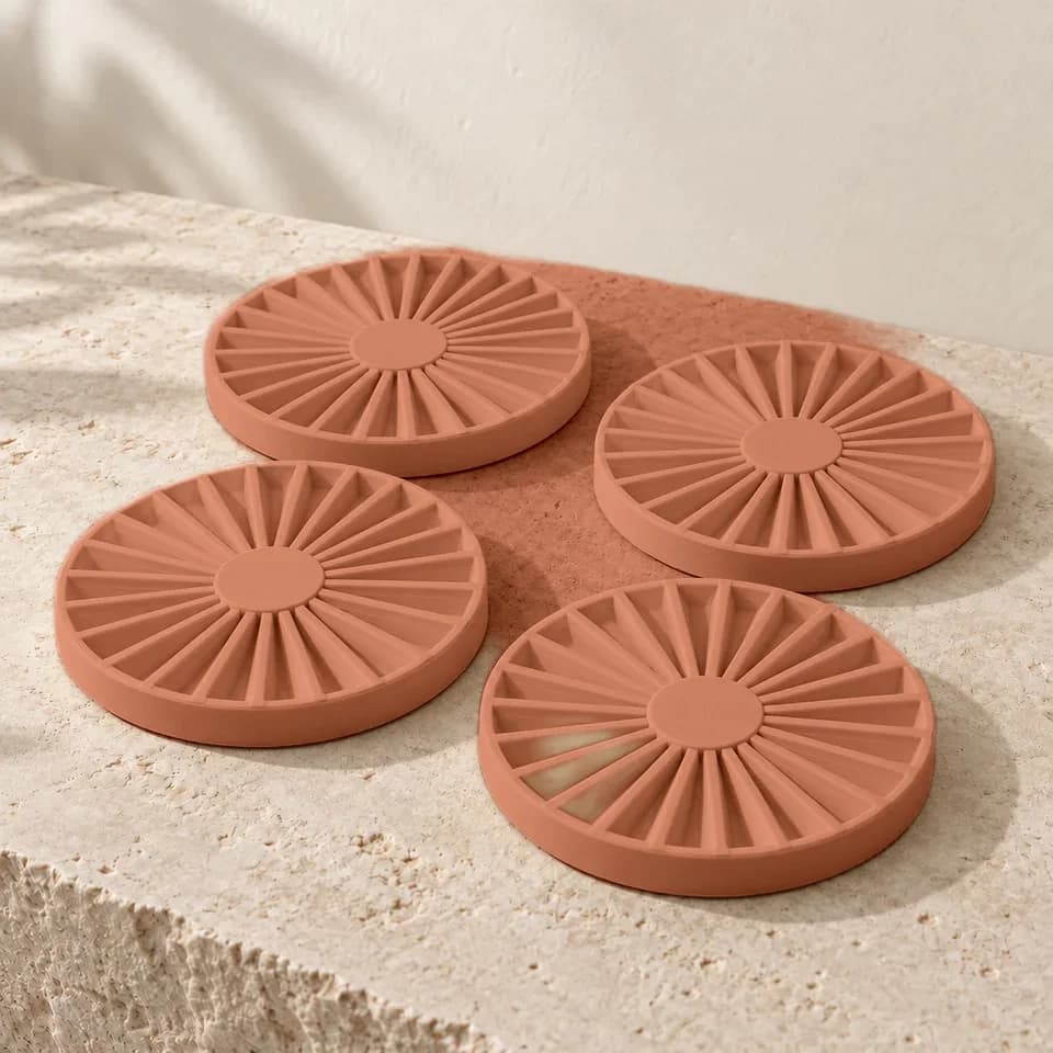 Ảnh minh họa AI: Đế lót ly Radial — Đất nung